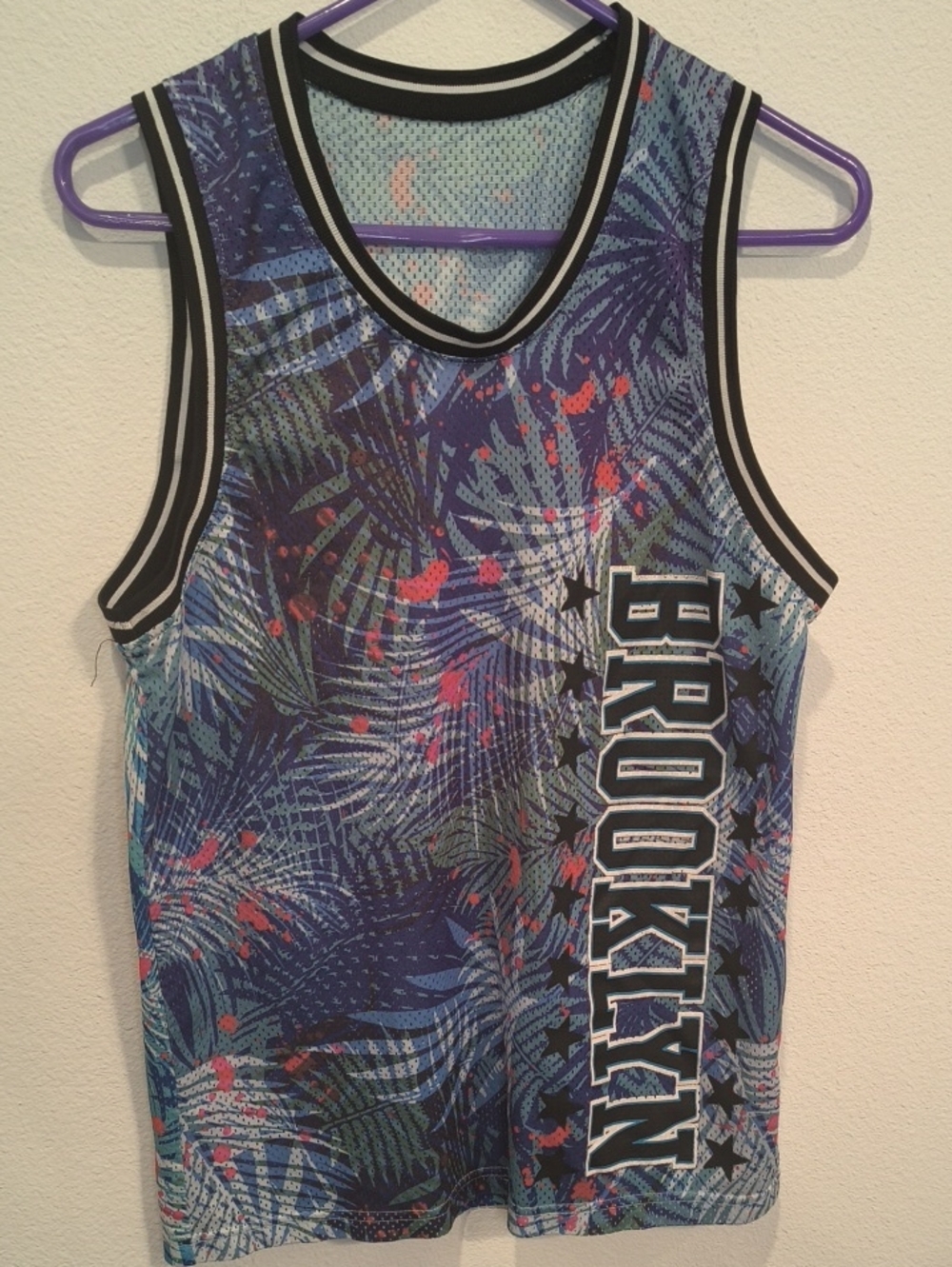 Brooklyn Cloth Blue Tropical Print Mesh Tank Top Small